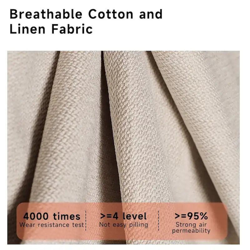 Canapé 3 places moderne en tissu mélangé coton-lin, beige