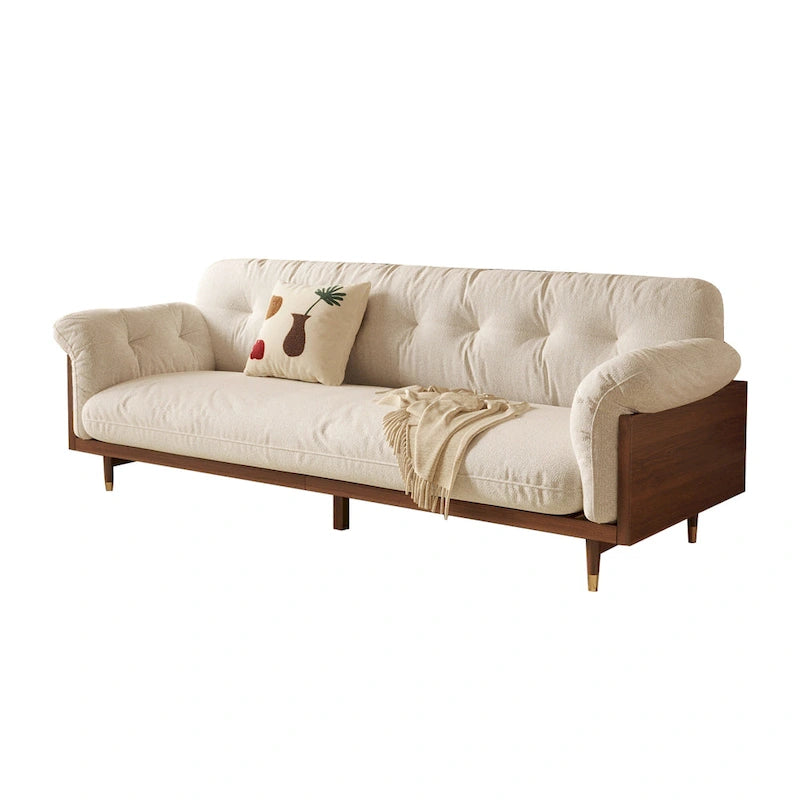 Canapé 3 places moderne en tissu mélangé coton-lin, beige