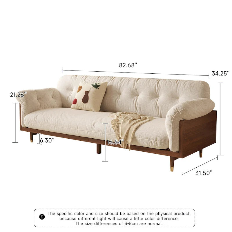 Canapé 3 places moderne en tissu mélangé coton-lin, beige
