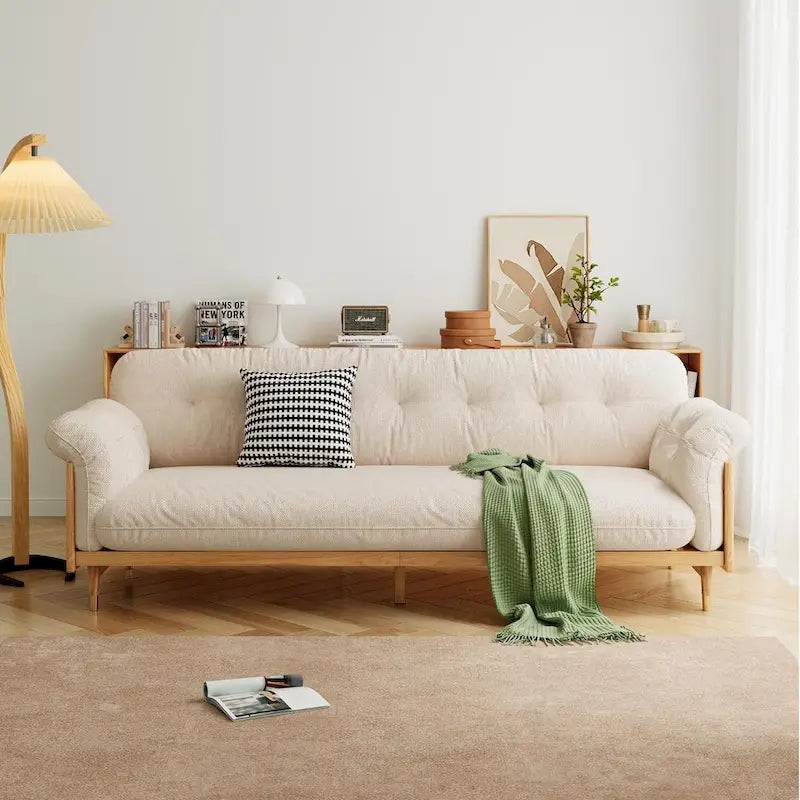 Canapé 3 places moderne en tissu mélangé coton-lin, beige
