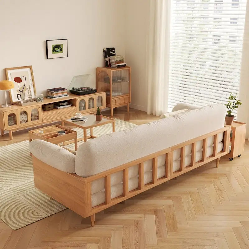 Canapé 3 places moderne en tissu mélangé coton-lin, beige
