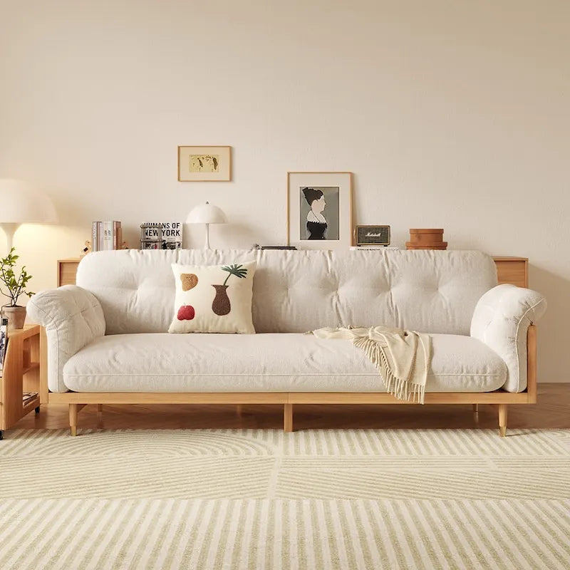Canapé 3 places moderne en tissu mélangé coton-lin, beige