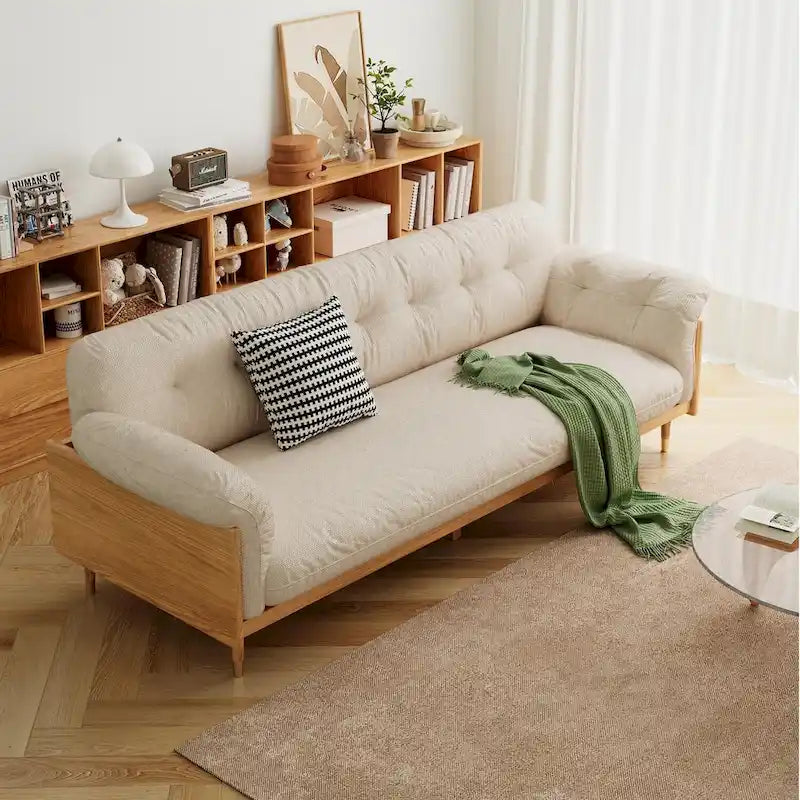 Canapé 3 places moderne en tissu mélangé coton-lin, beige