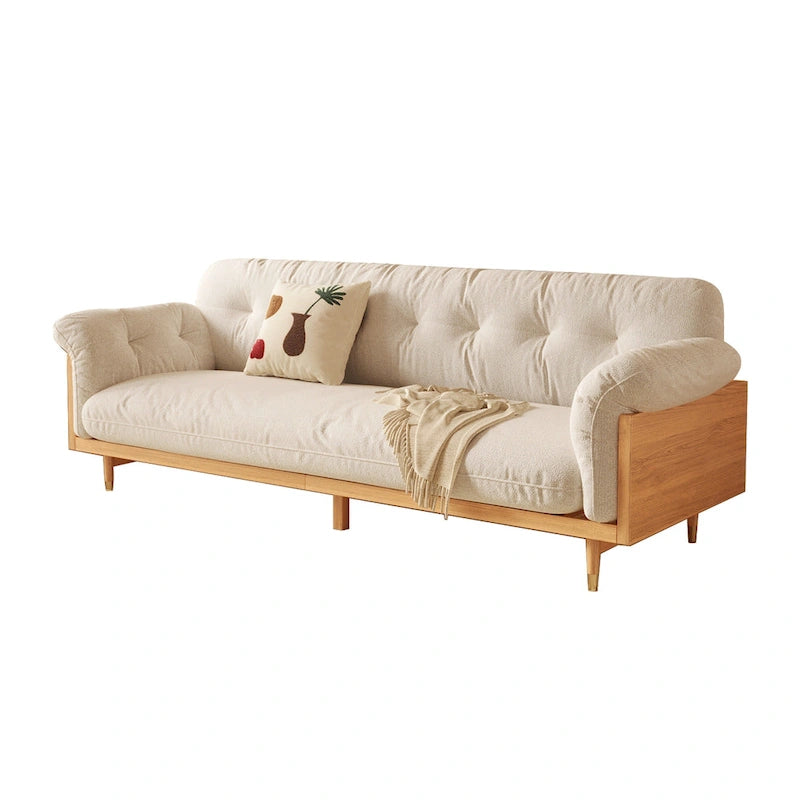 Canapé 3 places moderne en tissu mélangé coton-lin, beige