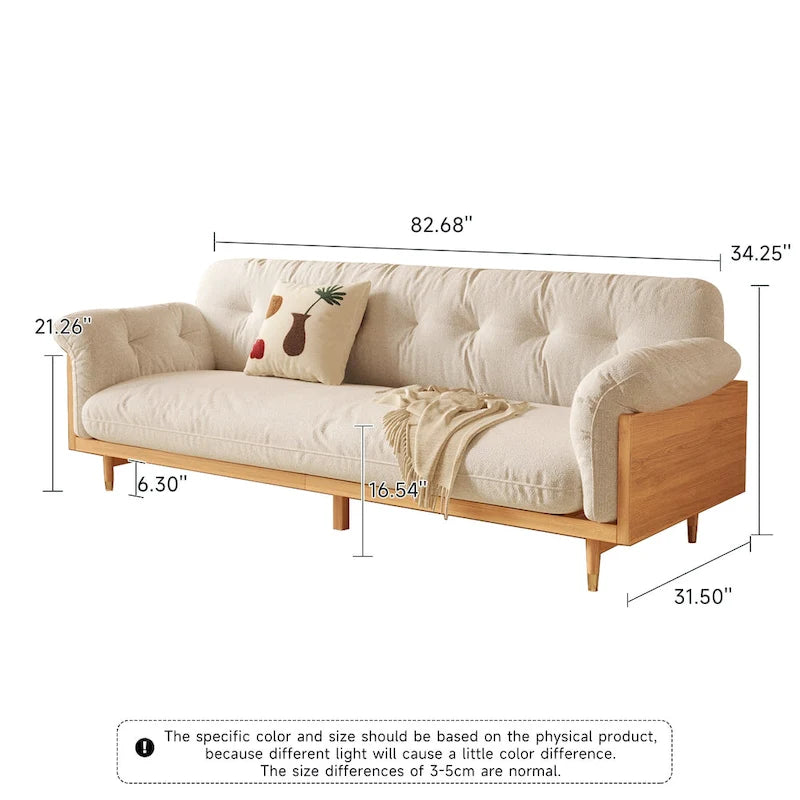 Canapé 3 places moderne en tissu mélangé coton-lin, beige