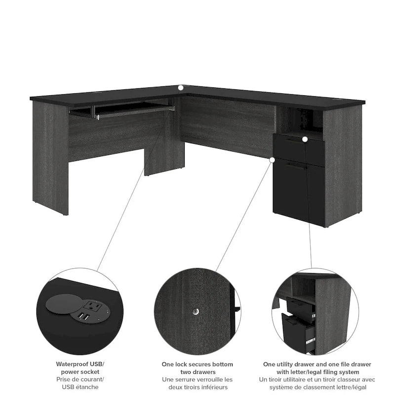 Bureau d'angle avec huche