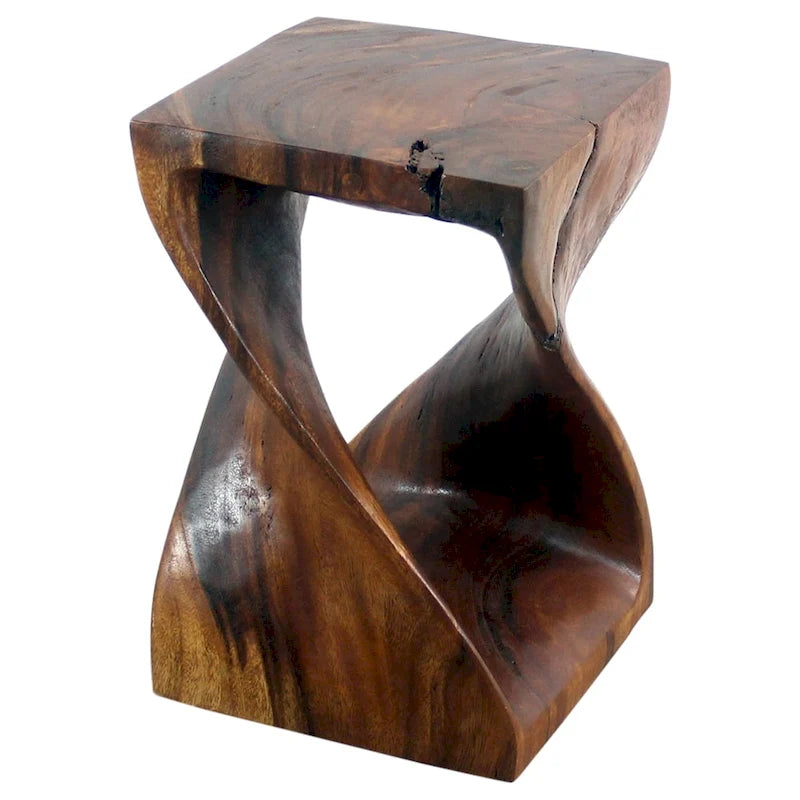Tabouret Torsadé en Bois 12 x 12 x 18 po, Huile de Noyer
