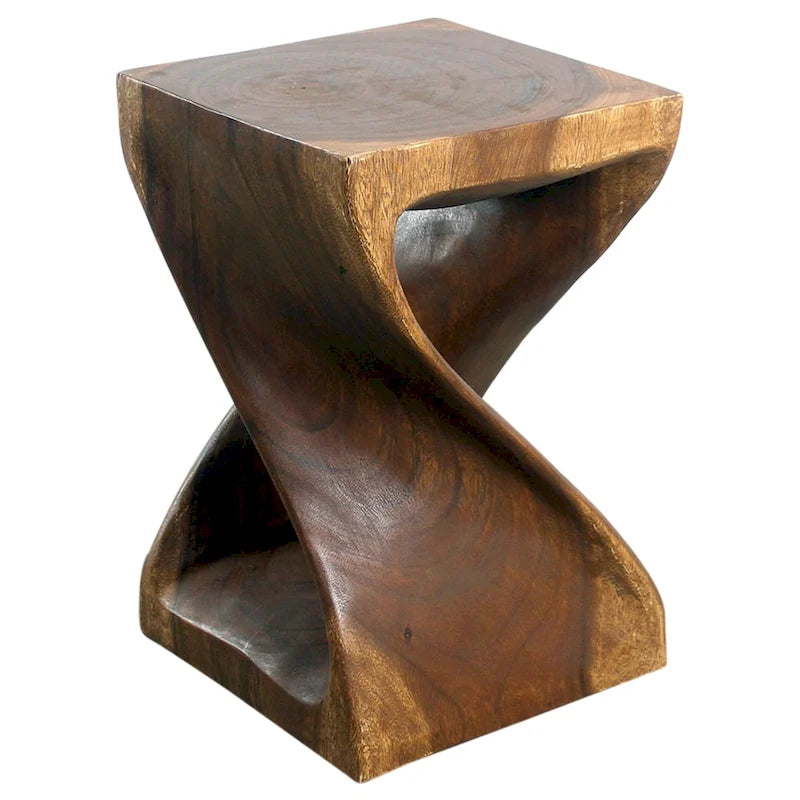Tabouret Torsadé en Bois 12 x 12 x 18 po, Huile de Noyer