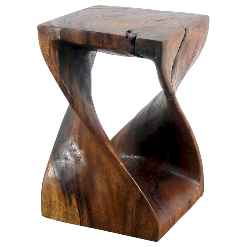 Tabouret Torsadé en Bois 12 x 12 x 18 po, Huile de Noyer