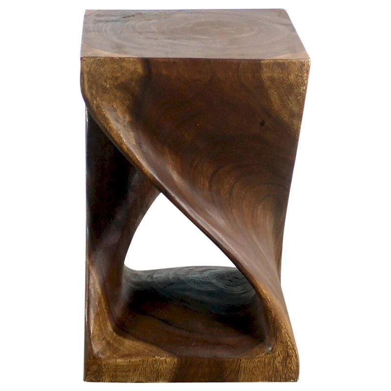 Tabouret Torsadé en Bois 12 x 12 x 18 po, Huile de Noyer