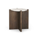 Table d'appoint ronde en bois brun foncé et marbre - 22,0L x 22,0l x 22,0H