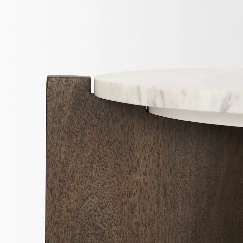 Table d'appoint ronde en bois brun foncé et marbre - 22,0L x 22,0l x 22,0H