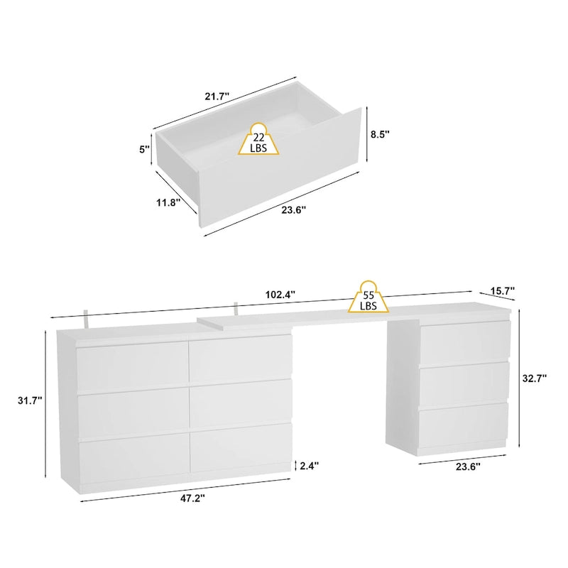 Bureau: Extensible et convertible avec tiroirs spacieux