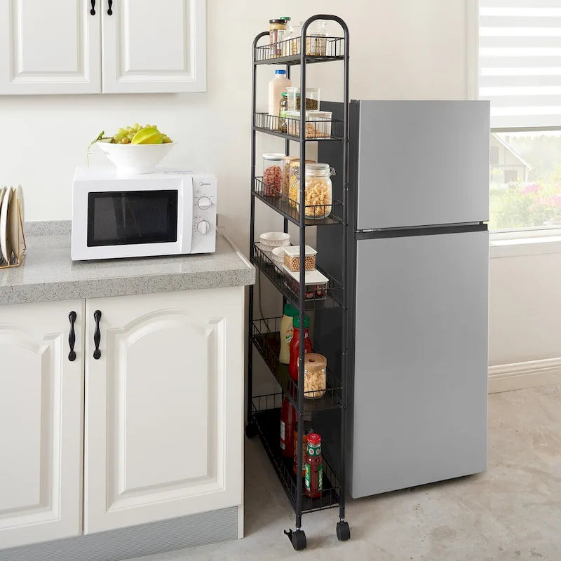 Chariot de rangement fin à roulettes à 6 niveaux, étagère mobile avec roues – 15,2 P x 57,9 L x 155 H cm
