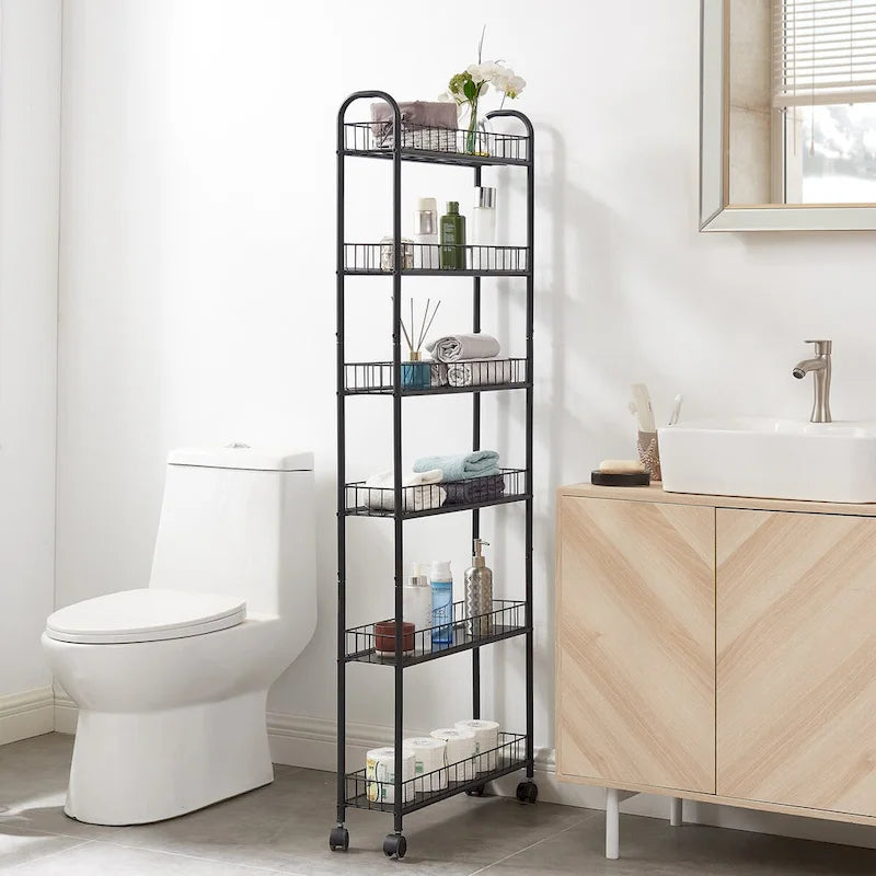 Chariot de rangement fin à roulettes à 6 niveaux, étagère mobile avec roues – 15,2 P x 57,9 L x 155 H cm