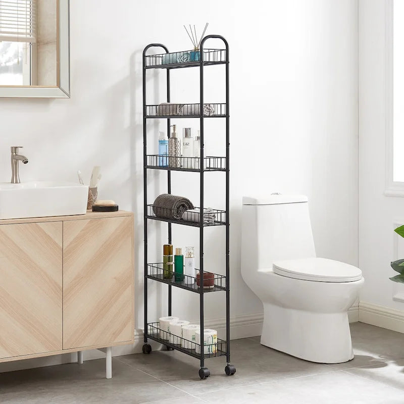 Chariot de rangement fin à roulettes à 6 niveaux, étagère mobile avec roues – 15,2 P x 57,9 L x 155 H cm