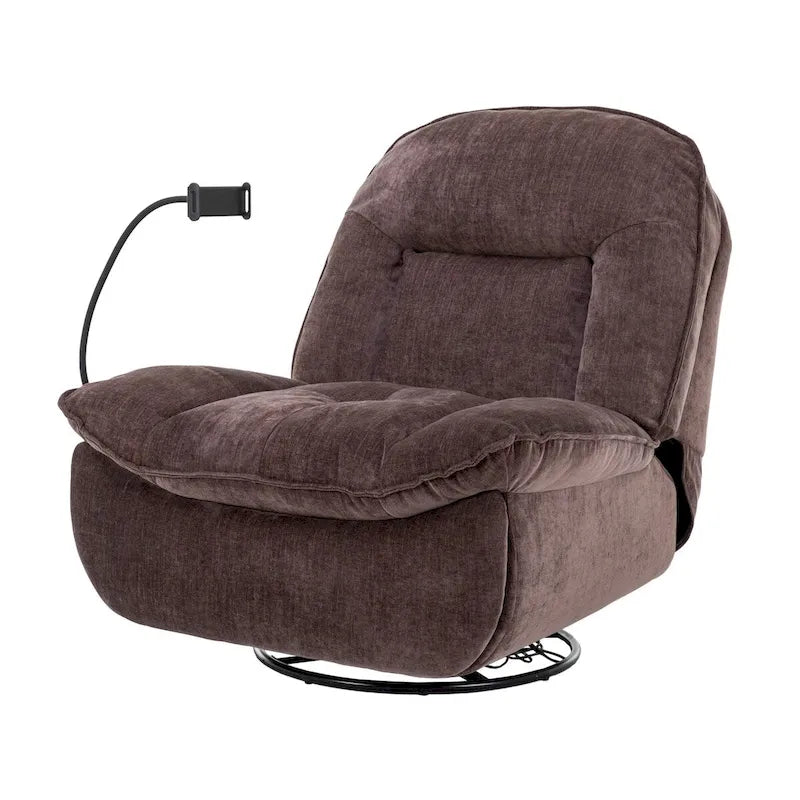 Fauteuil inclinable pivotant en tissu bronzant avec support pour téléphone portable