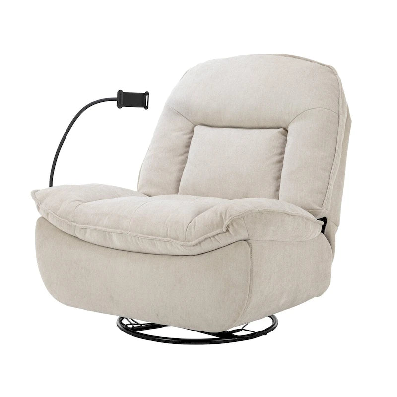 Fauteuil inclinable pivotant en tissu bronzant avec support pour téléphone portable