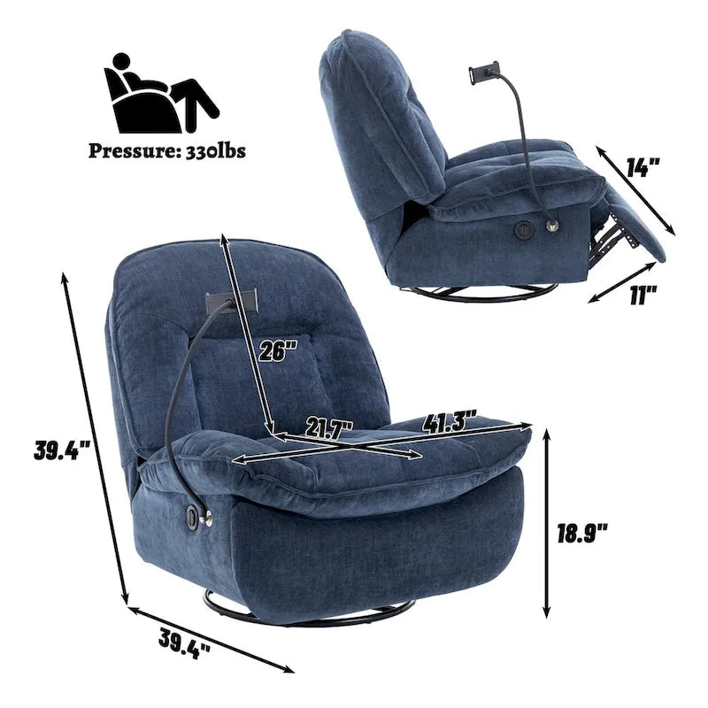 Fauteuil inclinable pivotant en tissu bronzant avec support pour téléphone portable