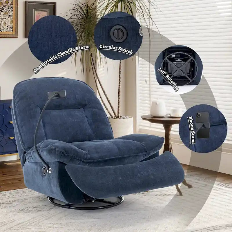 Fauteuil inclinable pivotant en tissu bronzant avec support pour téléphone portable