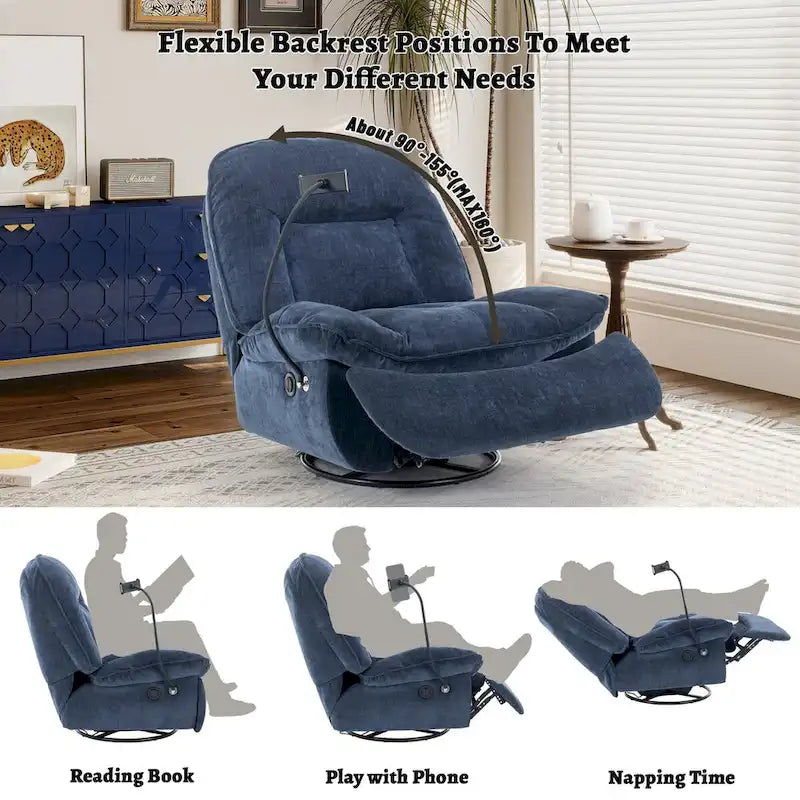 Fauteuil inclinable pivotant en tissu bronzant avec support pour téléphone portable