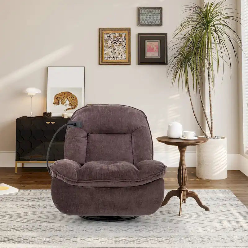 Fauteuil inclinable pivotant en tissu bronzant avec support pour téléphone portable