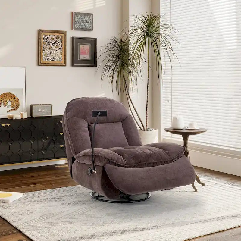 Fauteuil inclinable pivotant en tissu bronzant avec support pour téléphone portable