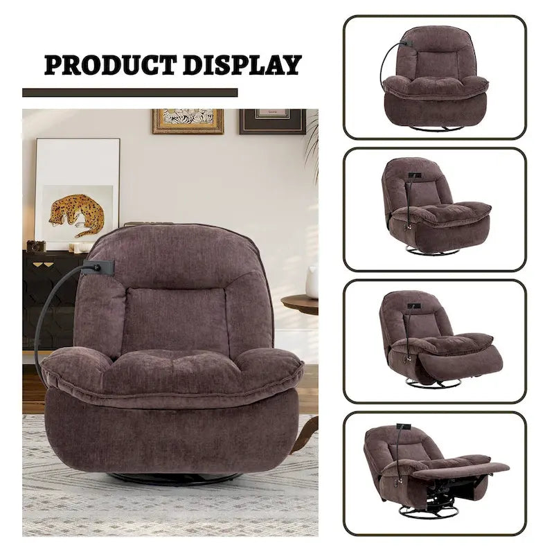 Fauteuil inclinable pivotant en tissu bronzant avec support pour téléphone portable