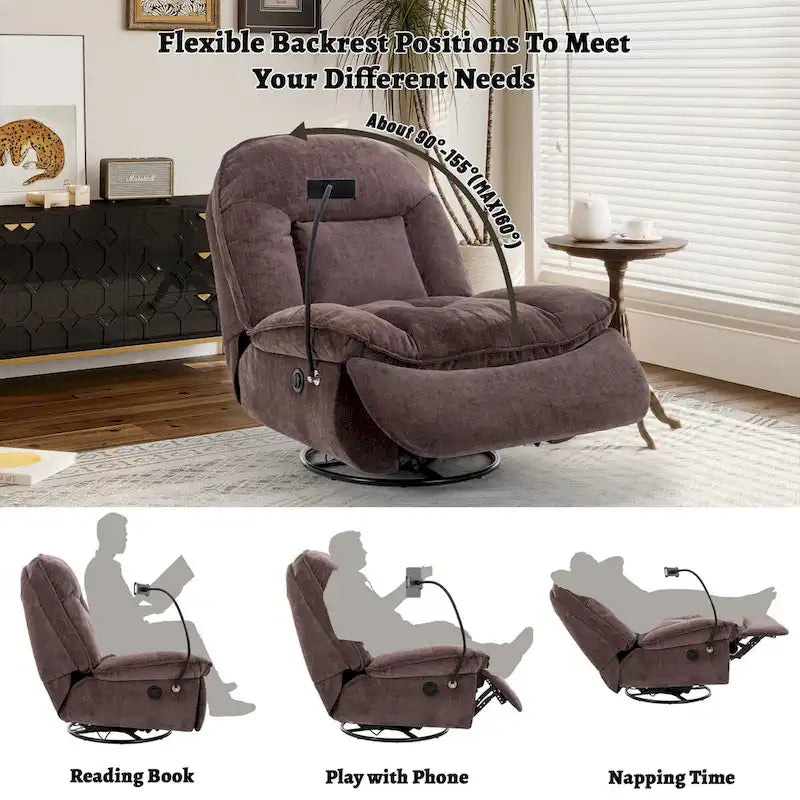Fauteuil inclinable pivotant en tissu bronzant avec support pour téléphone portable