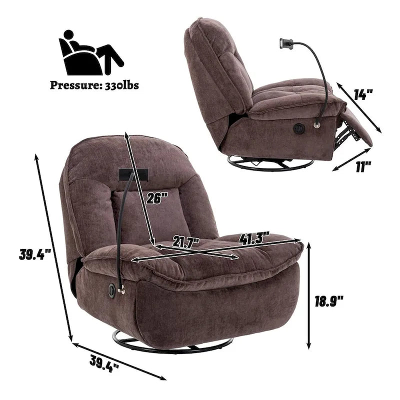 Fauteuil inclinable pivotant en tissu bronzant avec support pour téléphone portable