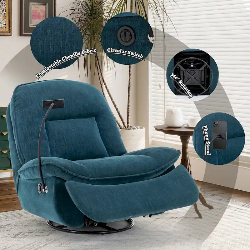 Fauteuil inclinable pivotant en tissu bronzant avec support pour téléphone portable
