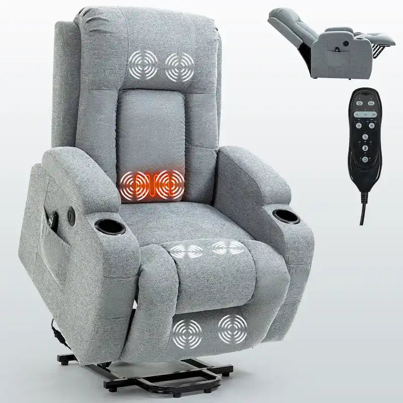 Fauteuil inclinable releveur avec massage 8 points et chauffage lombaire, porte-gobelets