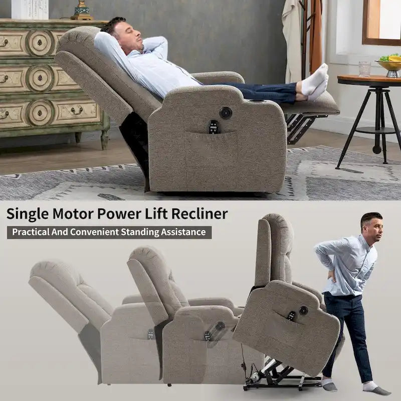 Fauteuil inclinable releveur avec massage 8 points et chauffage lombaire, porte-gobelets