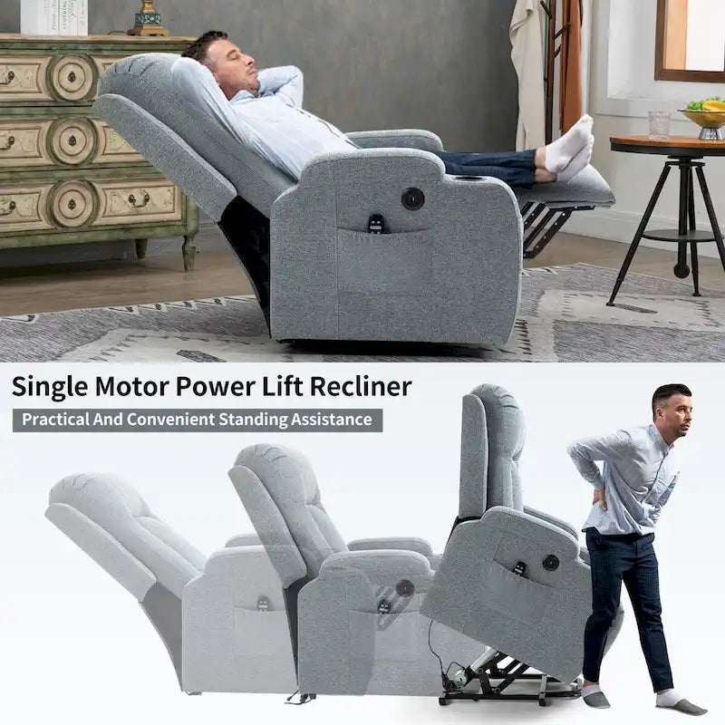 Fauteuil inclinable releveur avec massage 8 points et chauffage lombaire, porte-gobelets