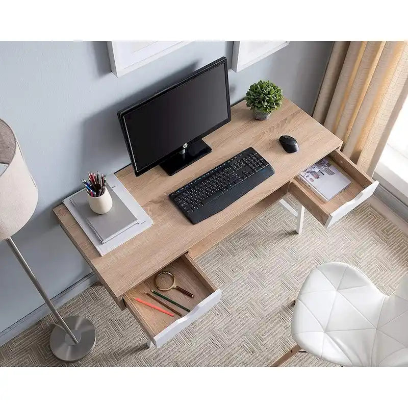 Bureau d'écriture moderne du milieu du siècle, bureau d'ordinateur de maison avec tiroirs et rangement