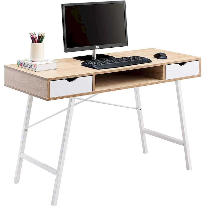 Bureau d'écriture moderne du milieu du siècle, bureau d'ordinateur de maison avec tiroirs et rangement