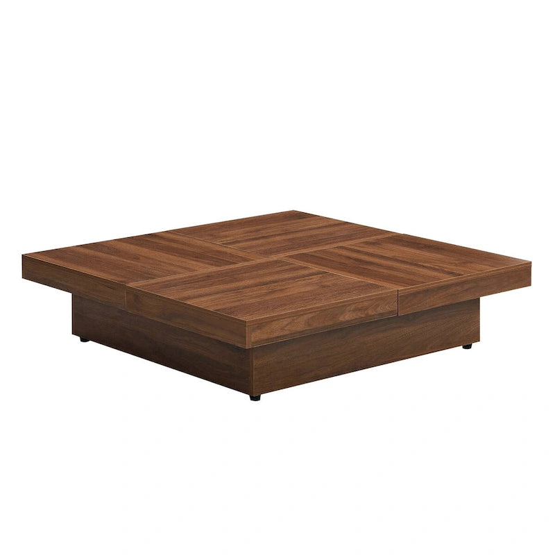 Table basse plaquée avec plateau coulissant et fonction de rangement