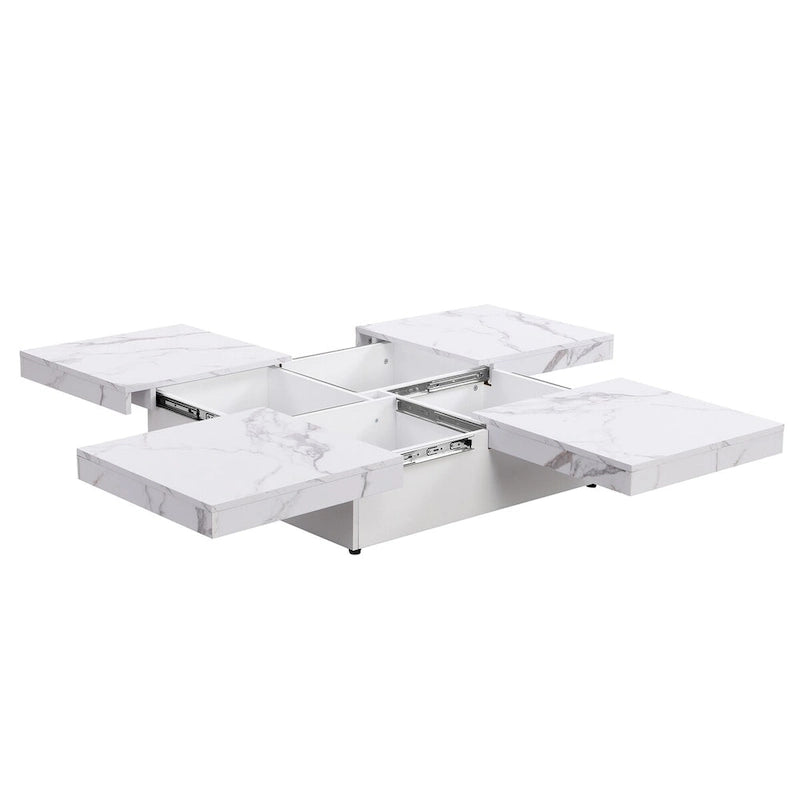 Table basse plaquée avec plateau coulissant et fonction de rangement