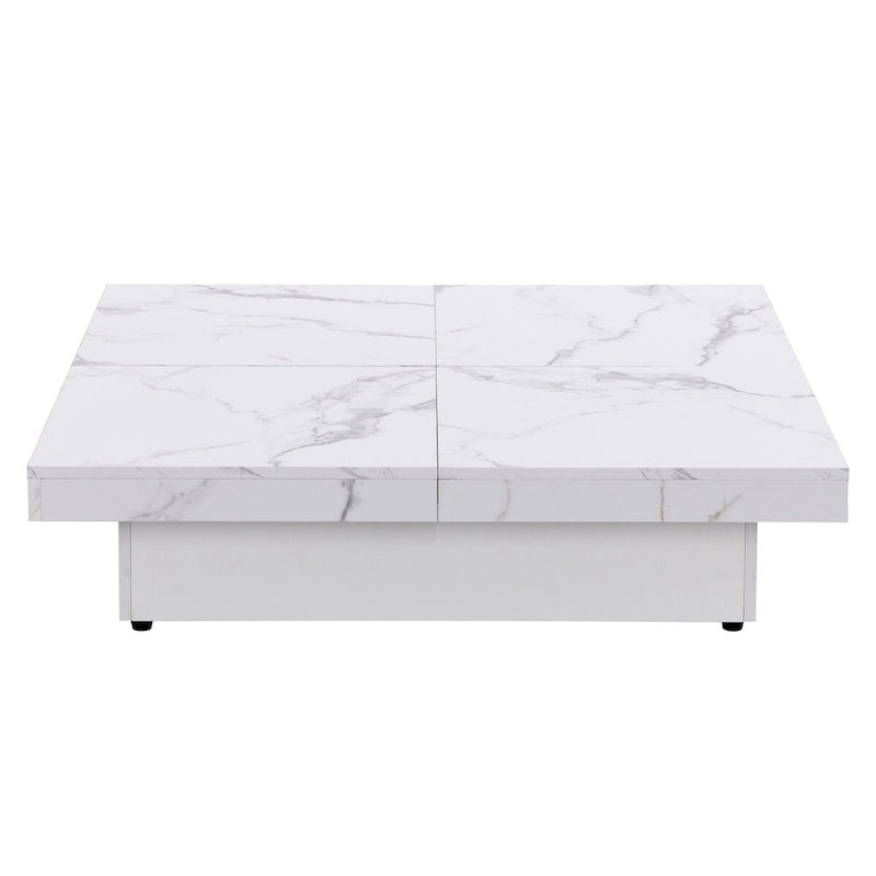 Table basse plaquée avec plateau coulissant et fonction de rangement