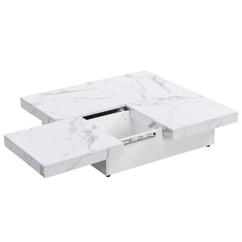 Table basse plaquée avec plateau coulissant et fonction de rangement