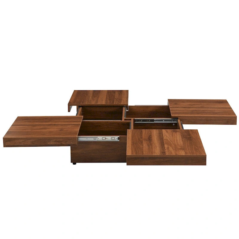 Table basse plaquée avec plateau coulissant et fonction de rangement