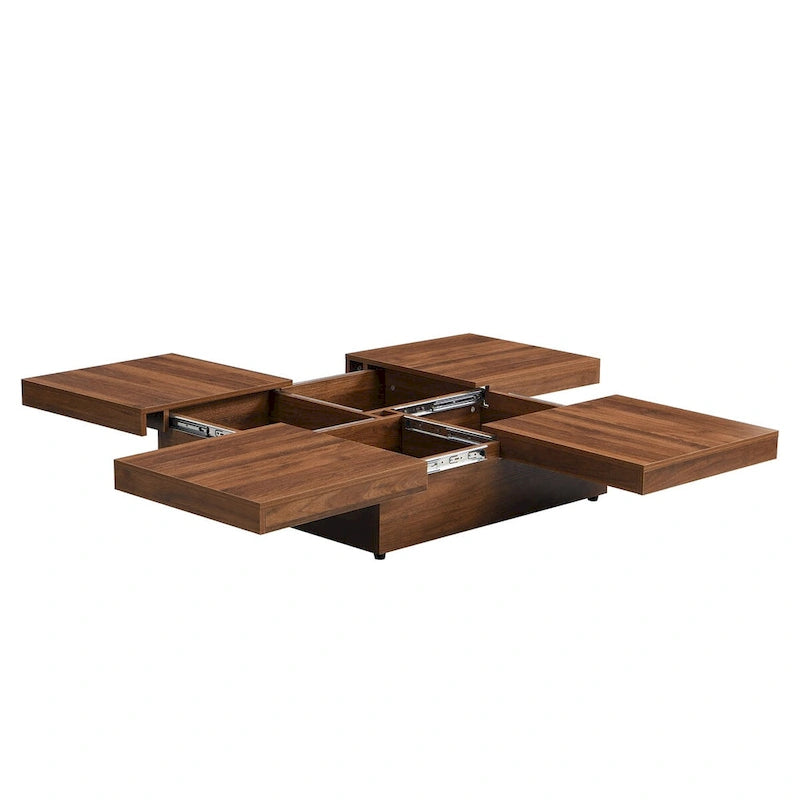Table basse plaquée avec plateau coulissant et fonction de rangement