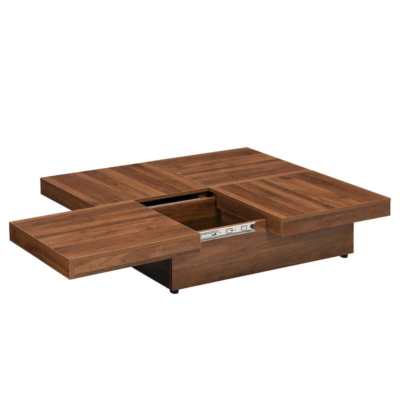 Table basse plaquée avec plateau coulissant et fonction de rangement