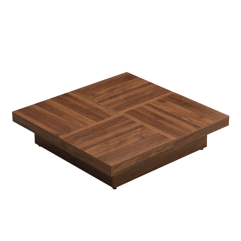 Table basse plaquée avec plateau coulissant et fonction de rangement