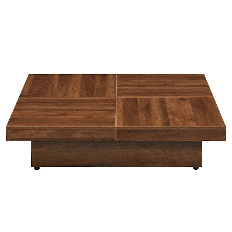 Table basse plaquée avec plateau coulissant et fonction de rangement