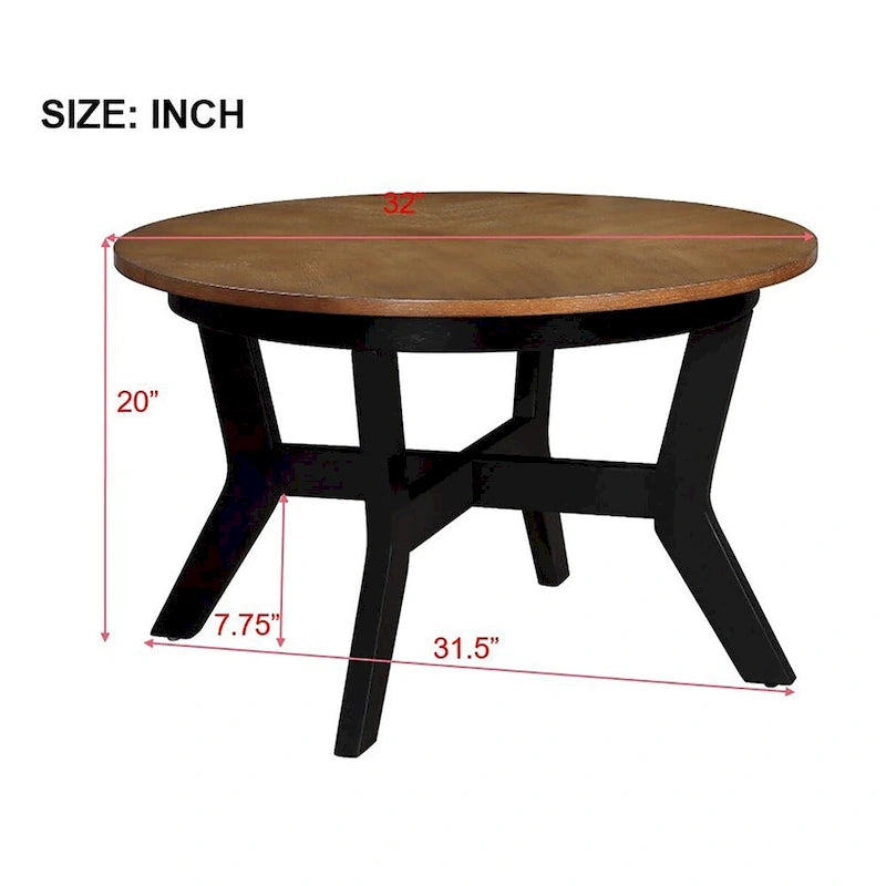 Table basse ronde en bois de 32 pouces pour salon, style ferme moderne du milieu du siècle