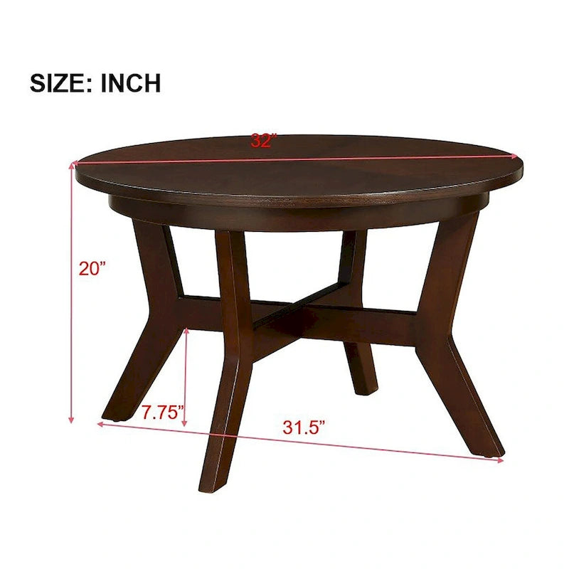 Table basse ronde en bois de 32 pouces pour salon, style ferme moderne du milieu du siècle