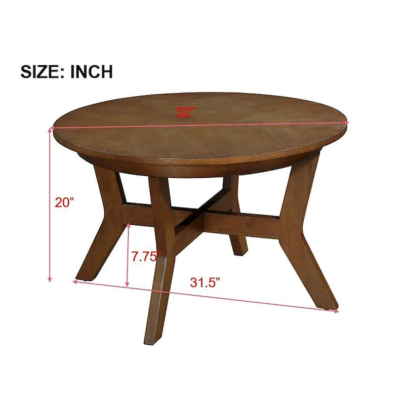 Table basse ronde en bois de 32 pouces pour salon, style ferme moderne du milieu du siècle