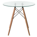 Table à manger d'appoint ronde avec plateau en verre transparent et 4 pieds en bois de hêtre massif