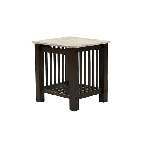 Table d'appoint de 21 po, faux marbre blanc, étagère inférieure, bois noir
